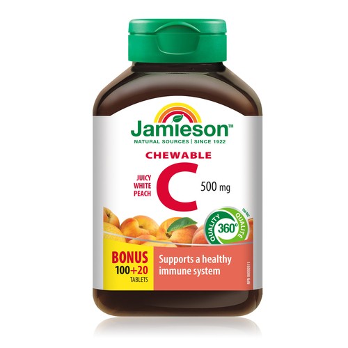 Jamieson Supplement Vitamin C Chewable Juicy White Peach 100 Count