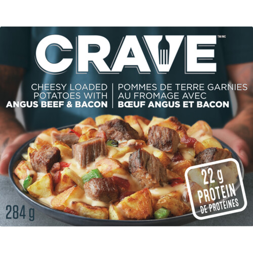 CRAVE Frozen Entree Cheesy Loaded Potatoes With Angus Beef & Bacon 284 g