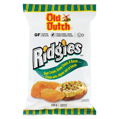Old Dutch Gluten-Free Ridgies Potato Chips Sour Cream Green Onion & Bacon 200 g