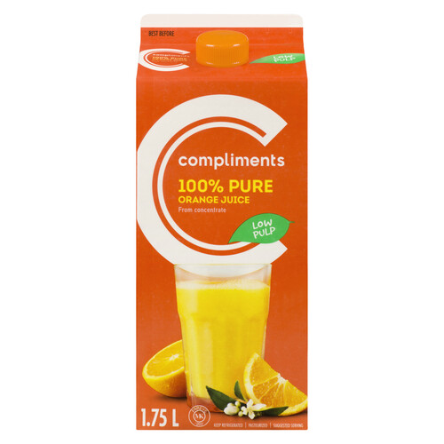 Compliments 100% Pure Orange Juice Low Pulp 1.75 L