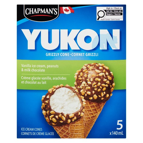 Chapman's Yukon Ice Cream Cones Vanilla And Peanut 5 x 140 ml