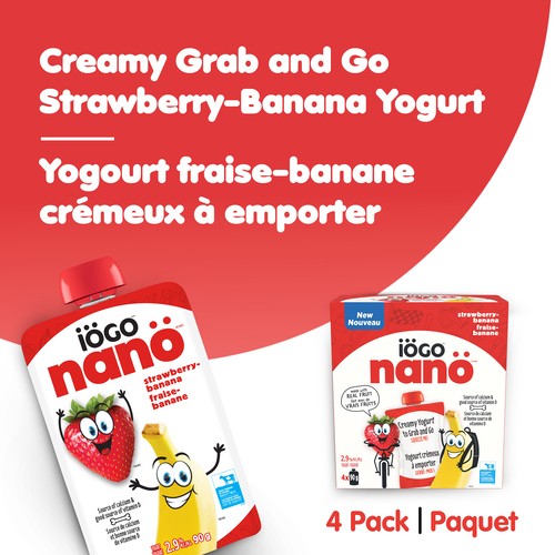 iÖGO Nanö Yogurt Strawberry Banana Pouch 2.9% 4 x 90 g