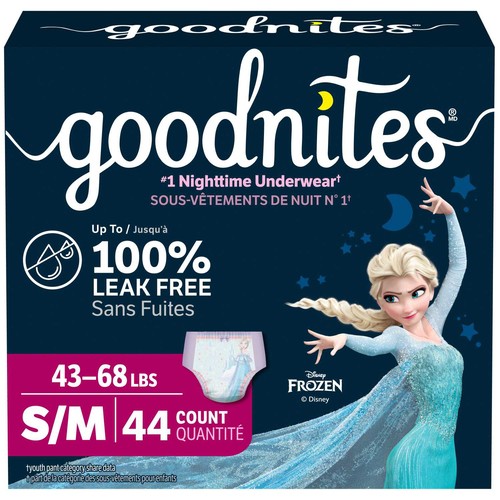 Goodnites Girls Nighttime Underwear Size S/M (43-68 lbs) 44 Count