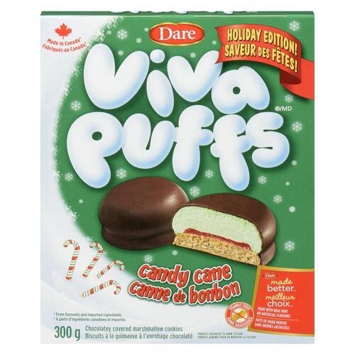 Dare Viva Puffs Chocolate Covered Marshmallow Cookies Candy Cane 300 g