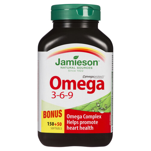 Jamieson Omega 3-6-9 Supplement Softgels Bonus 200 Count