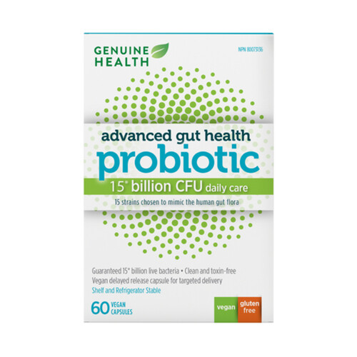 Genuine Health Vegan Capsules Advanced Gut Health Probiotic 15 Billion CFU 60 Count