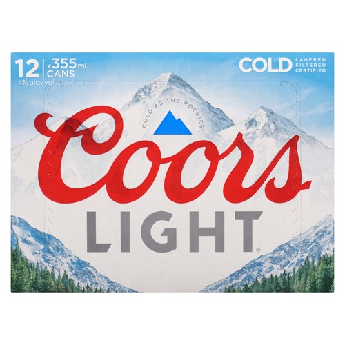 Coors Light Beer 4% Alcohol 12 x 355 ml (cans)