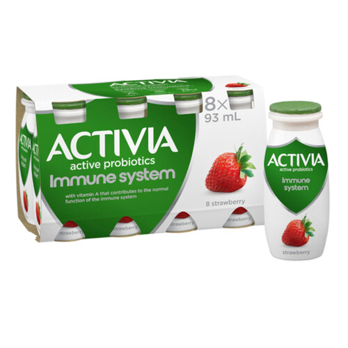 Activia Immune System Probiotic Drinkable Yogurt Strawberry 8 x 93 ml (bottles)