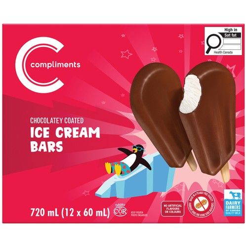 Compliments Ice Cream Bars Chocolate Coated 12 x 60 ml