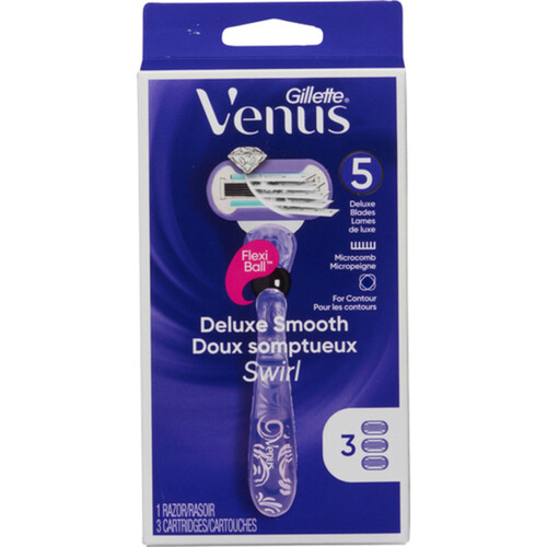 Gillette Venus Deluxe Smooth Swirl Women's Razor With 3 Blade Refills