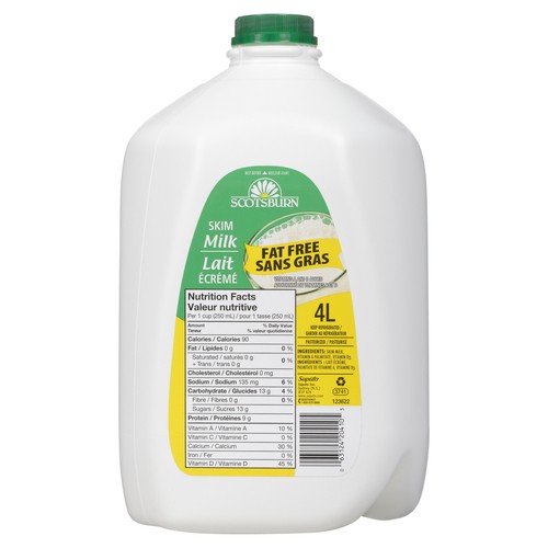 Scotsburn Milk Fat Free Skim Jug 4 L