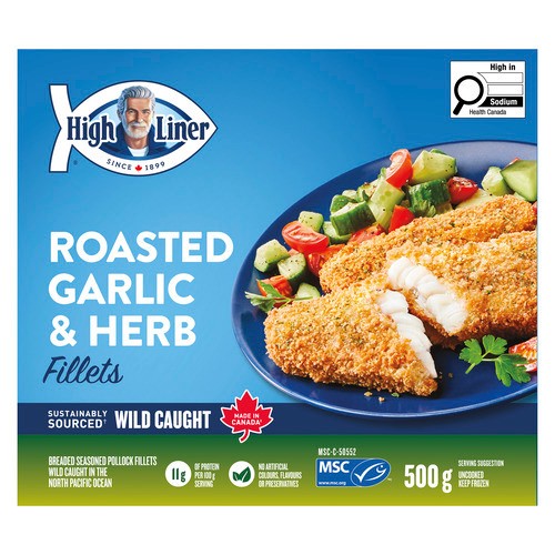 High Liner Frozen Breaded Seasoned Fish Fillets Roasted Garlic & Herb 500 g
