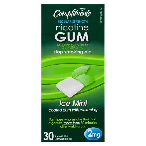 Compliments Nicotine Gum Ice Mint 2 mg 30 EA