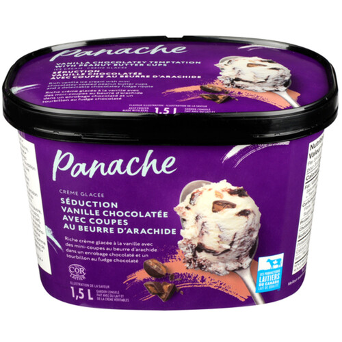 Panache Ice Cream Vanilla Chocolatey Temptation with Peanut Butter Cups 1.5 L