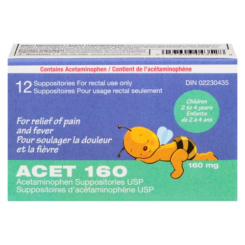 Acet 160 Acetaminophen Suppository USP 12 EA