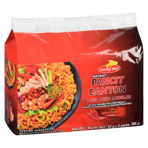 Lucky Me! Instant Pancit Canton Chow Mein Noodles Hot Chili 6 x 60 g