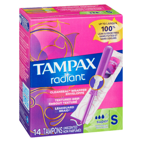 Tampax Radiant Tampons Super Unscented 14 Count