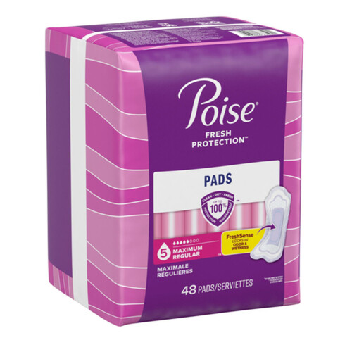 Poise Maximum Absorption Pads Regular length 48 Count