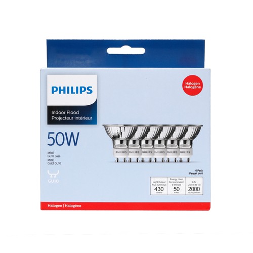 Philips Halogen Light Bulbs 50W MR16 GU10 Base 6 EA