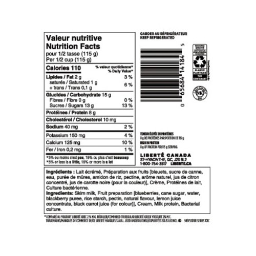 Liberte Greek Yogurt Blueberry Blackberry 650 g