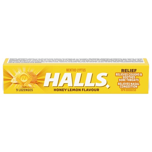 Halls Mentho-Lyptus Cough Drops Lozenges Honey Lemon 9 Count