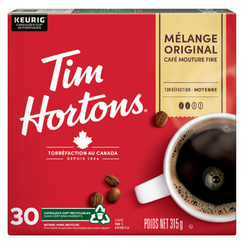 Tim Hortons Coffee Pods Original Blend Medium Roast 30 K-Cups 315 g