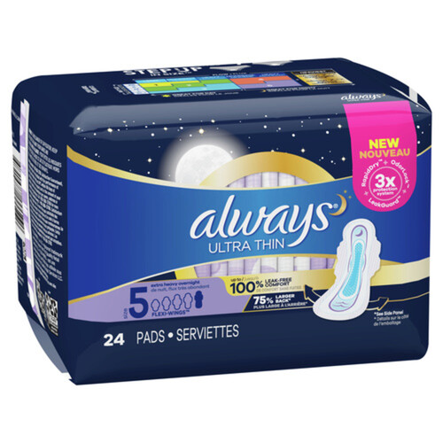 Always Ultra Thin Pads Extra Heavy Size 5 with Wings 24 Count