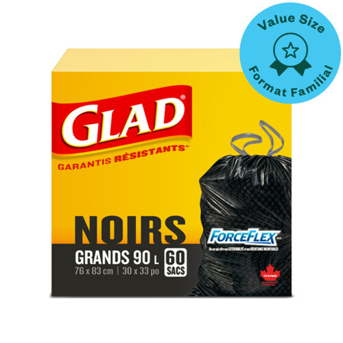 Glad ForceFlex Garbage Bags Black Large 90 L 60 Bags