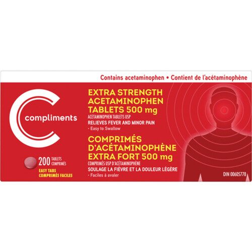 Compliments Acetaminophen Extra Strength 500 mg 200 Tablets