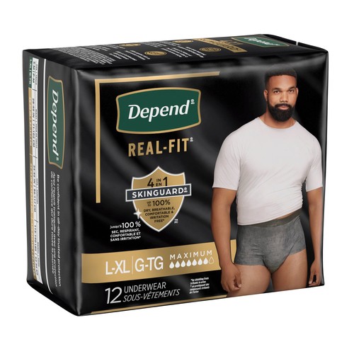 Depend Real Fit Men Underwear Max Grey Large/Extra Large 12 Count