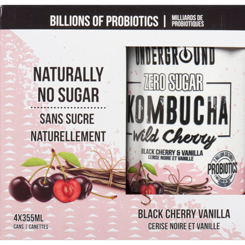 Underground Beverages Kombucha Wild Cherry 4 x 355 ml (cans)