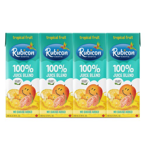Rubicon Exotic 100% Juice Blend No Sugar Added Tropical Fruit 4 x 200 ml