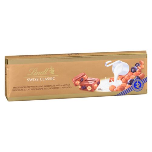 Lindt Swiss Classic Gold Milk Chocolate Bar Raisin Hazelnut & Almond 300 g
