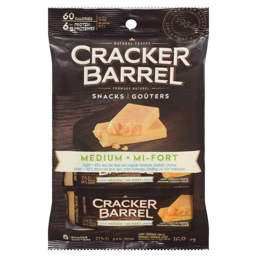 Cracker Barrel Portion Snack Cheese Light Medium Cheddar 8 units 168 g