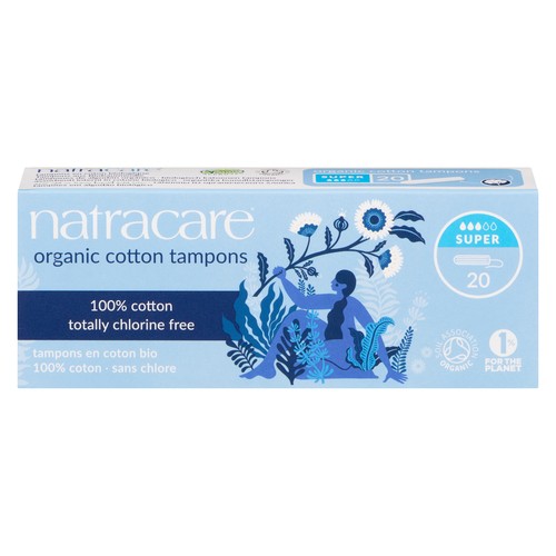 Natracare Organic Cotton Tampons Super Non Applicator 20 Count