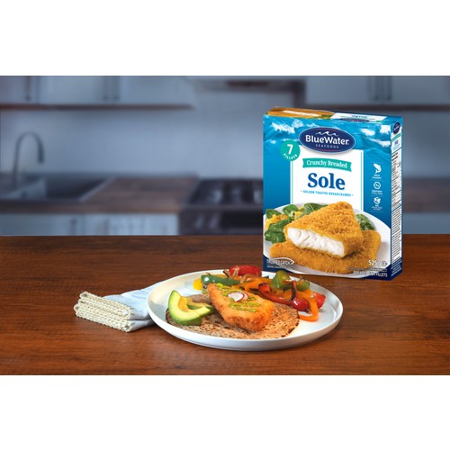 BlueWater Seafoods Frozen Crunchy Breaded Sole Fillets 525 g