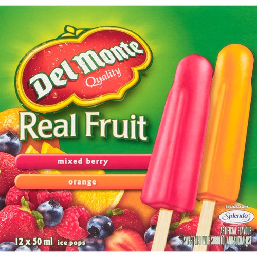 Del Monte Real Fruit Mixed Berry & Orange Ice Pops 12 Pack 600 ml