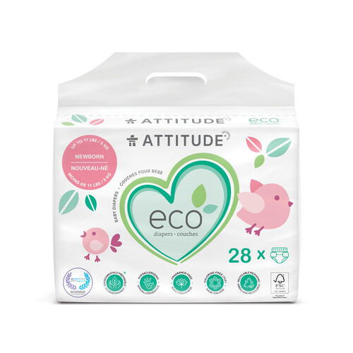 Attitude Eco Baby Diapers Size Newborn 28 Count