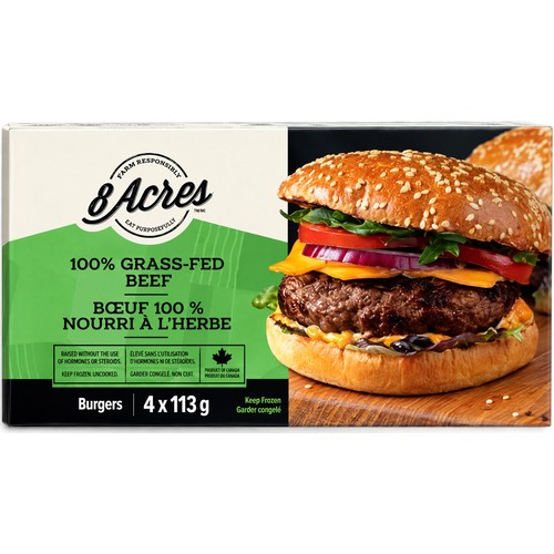 8 Acres Frozen Grass Fed Beef Burgers 4 x 113 g