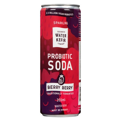 Squamish Water Kefir Sparkling Water Kefir Probiotic Soda Berry Berry 355 ml (can)
