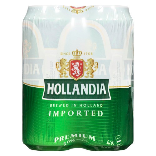 Hollandia Premium Quality Beer 5% Alcohol 4 x 500 ml (cans)