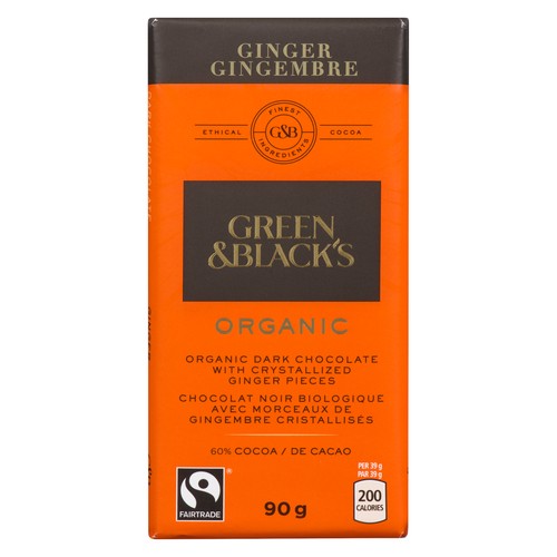 Green & Black's Organic Chocolate Bar 60% Dark Chocolate With Ginger 90 g