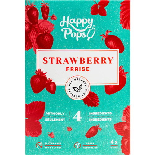 Happy Pops Vegan Frozen Ice Pop Strawberry Multipack 4 x 66 ml