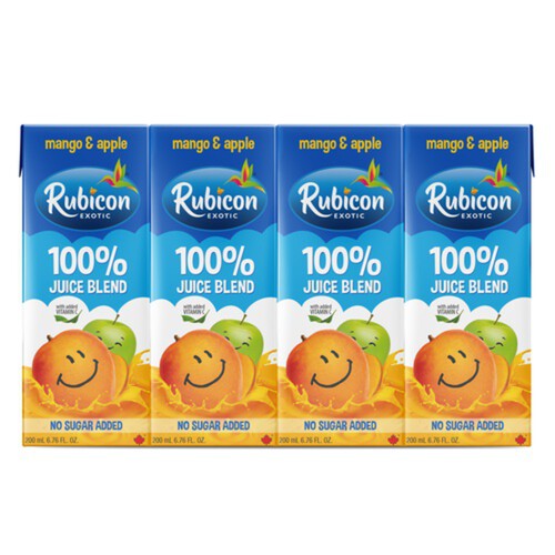 Rubicon Exotic 100% Juice Blend  No Sugar Added Mango & Apple 4 x 200 ml