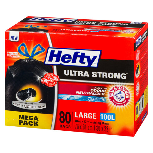 Hefty Ultra Strong Drawstring Garbage Bags Black Large 77 L 80 Bags 