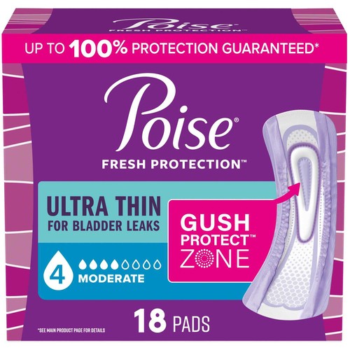 Poise Ultra Thin Pads Moderate Absorbency Regular 18 Count