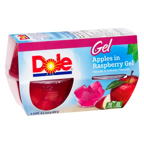 Dole Fruit Cups Apples In Raspberry Gel 4 x 123 g
