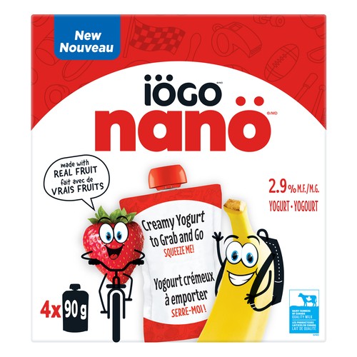 iÖGO Nanö Yogurt Strawberry Banana Pouch 2.9% 4 x 90 g