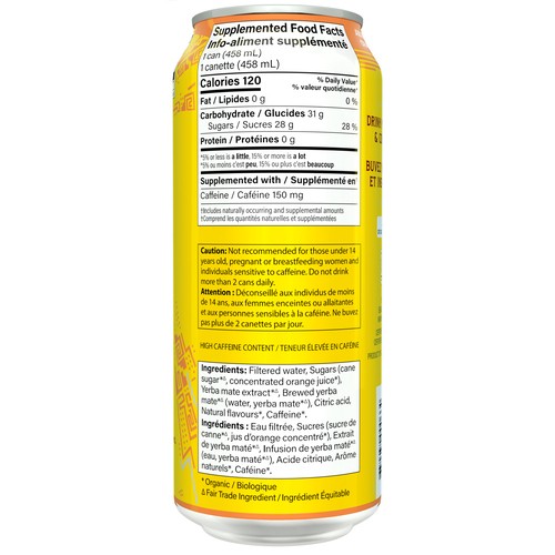 Guayaki Yerba Mate Organic Non Sparkling Beverage Awakening Orange 458 ml (can)