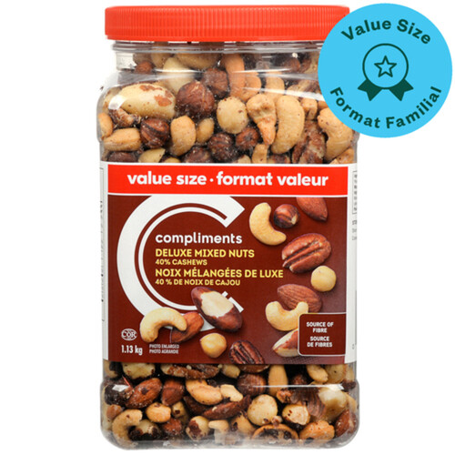 Compliments Deluxe Mixed Nuts 40% Cashews Value Size 1.13 kg